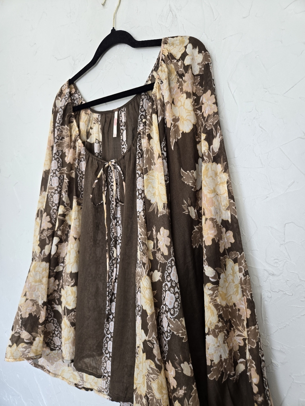 Free People Boho Floral Brown Yellow Elena Top, L - Picture 7 of 12
